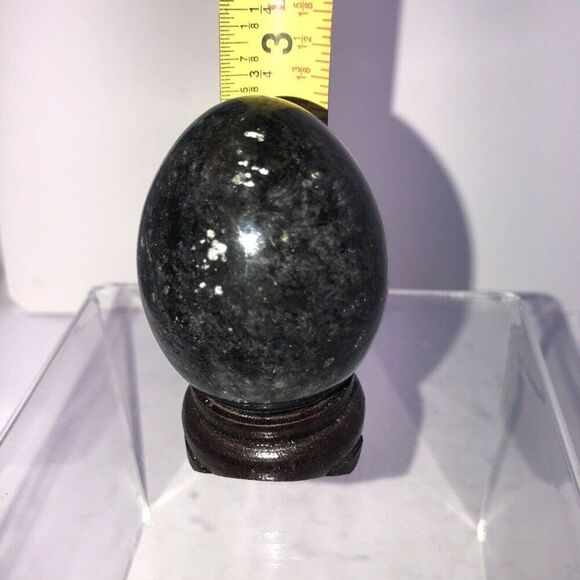 Green and Black Alabaster Egg with wood Stand 2 tall made in Italy 1980 - Picture 6 of 6